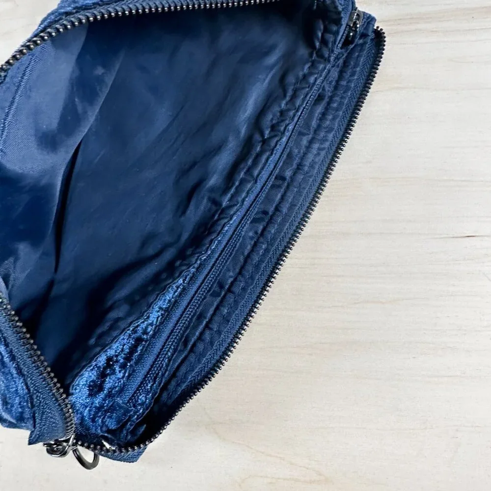 Isabella Scott Dark Blue Velvet Clutch Cosmetic‎ Bag 5 Pockets! Make-up Navy